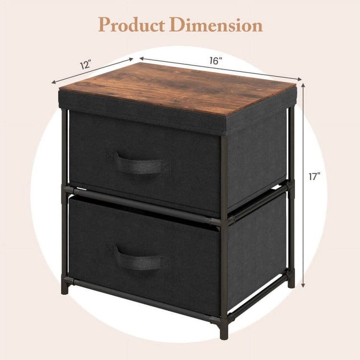 Grey Rustic Brown 2 Drawer Nightstand E86156