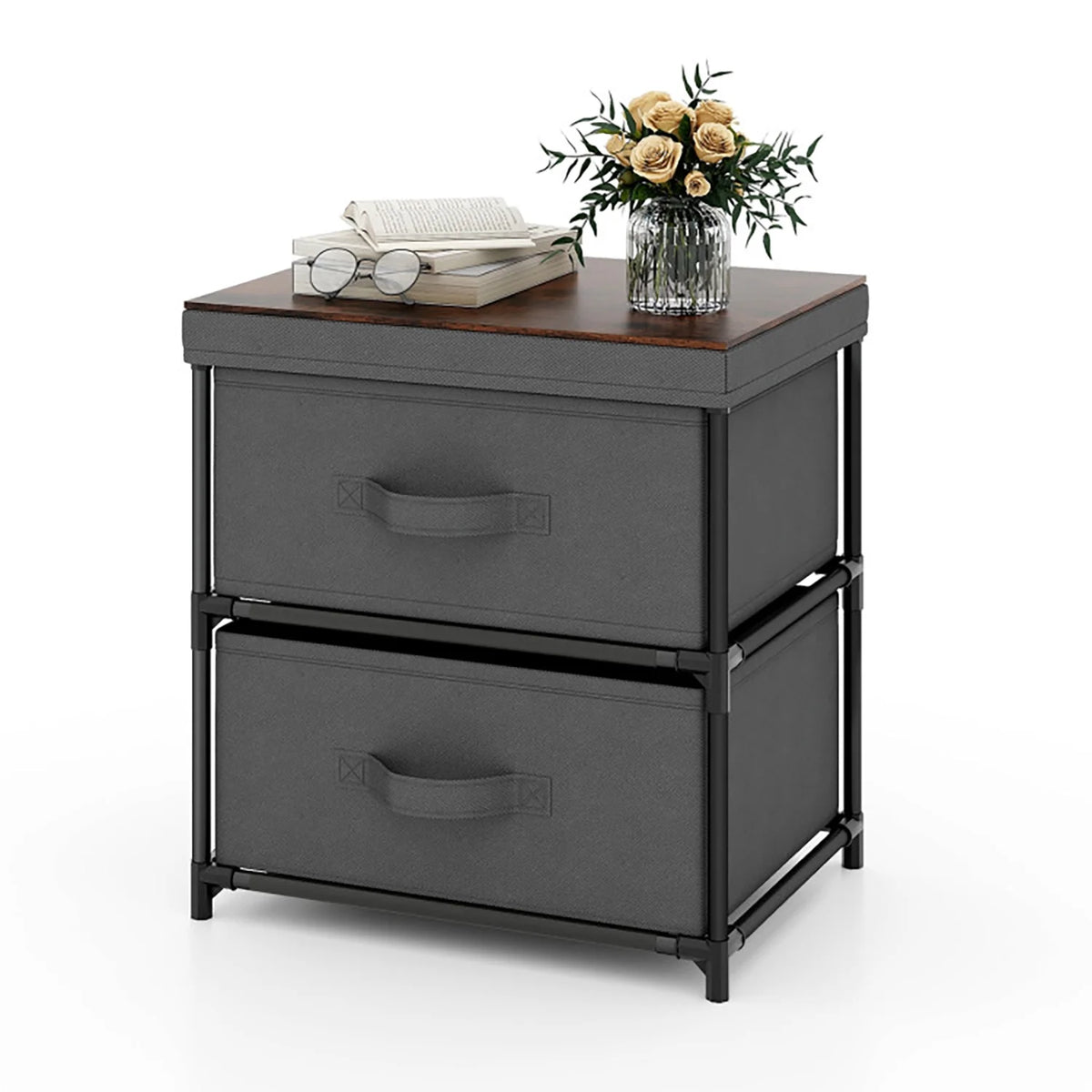 Grey Rustic Brown 2 Drawer Nightstand E86156