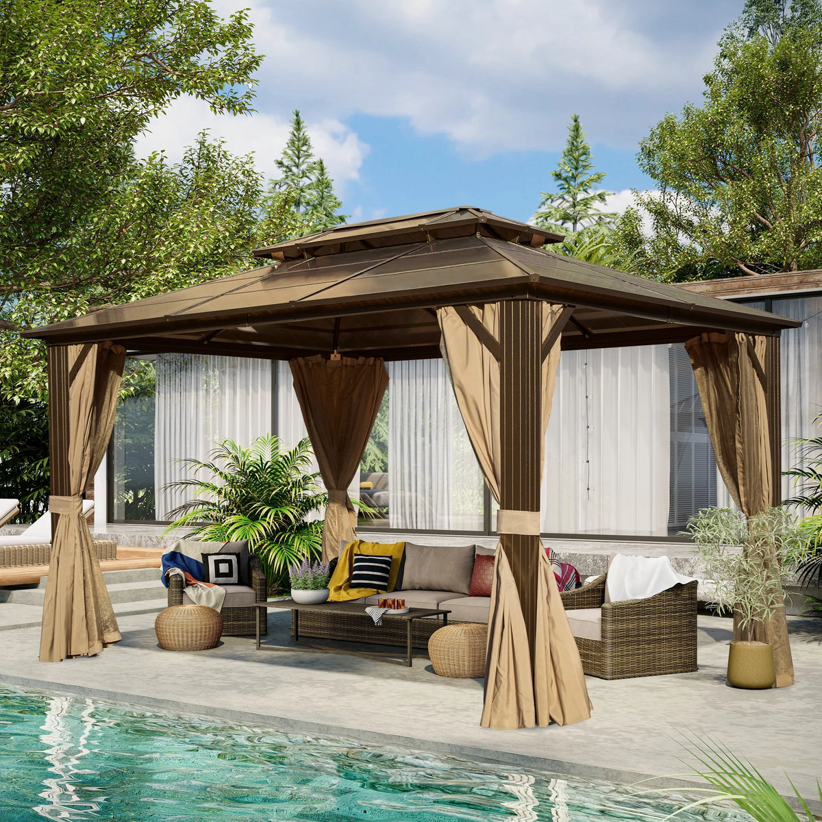 10'x13' Polycarbonate Double Roof Aluminum Hardtop Gazebo V995544