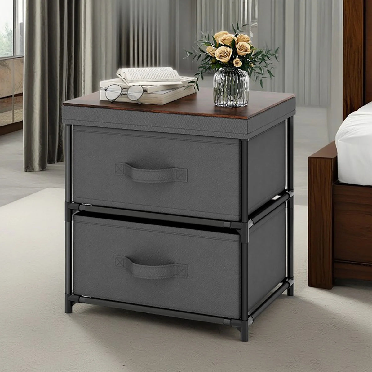 Grey Rustic Brown 2 Drawer Nightstand E86156