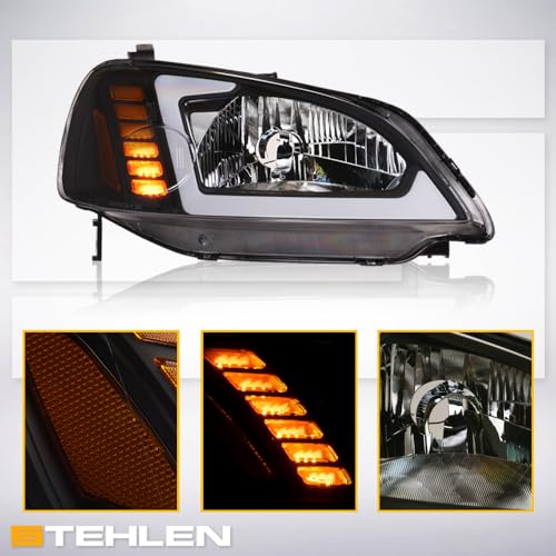 Compatible With 2001-2003 Honda Civic LED Headlights Black B6666