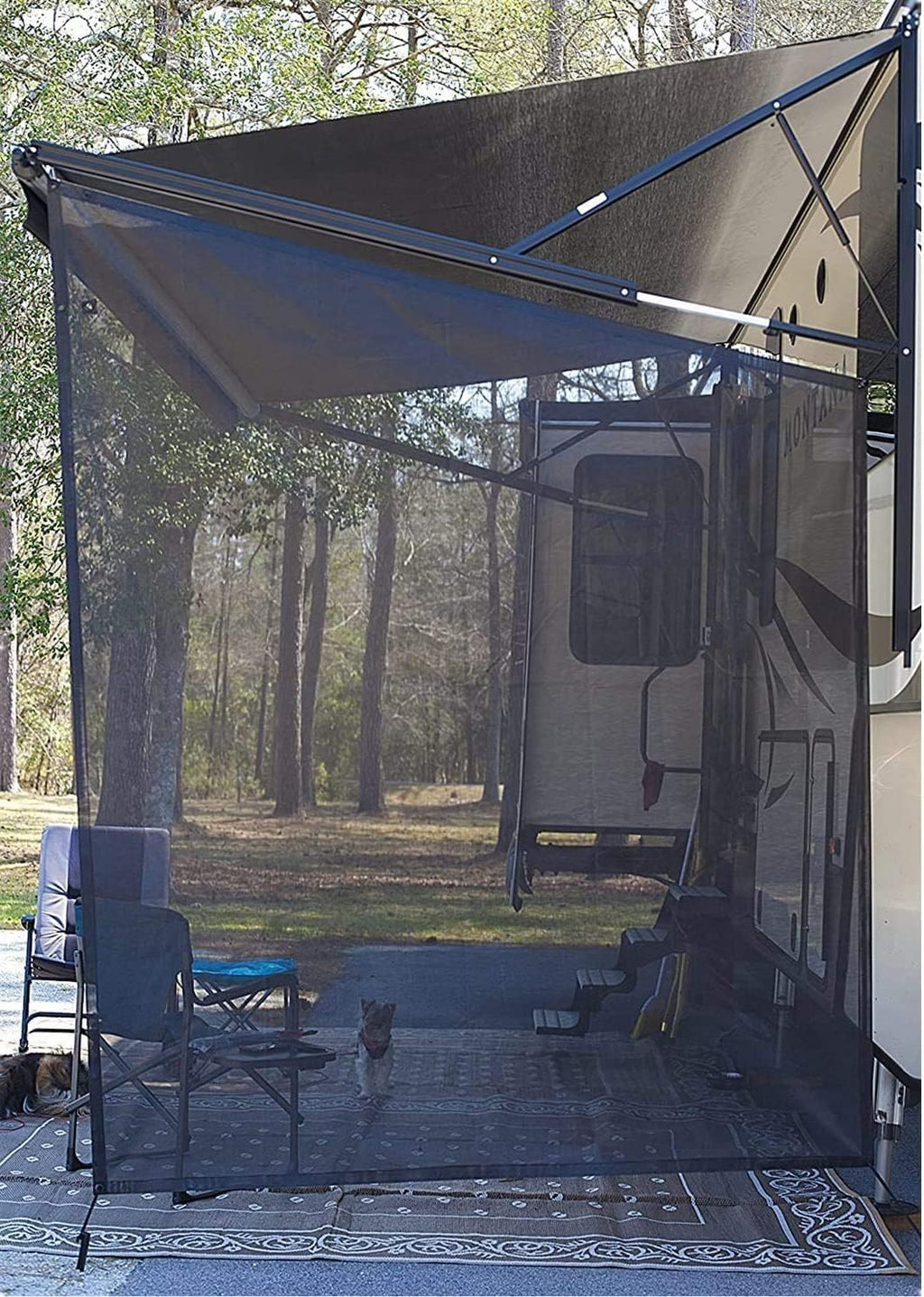 RV Awning Side Sun Shade 9’ x 7’ Black Mesh Screen Kit W844