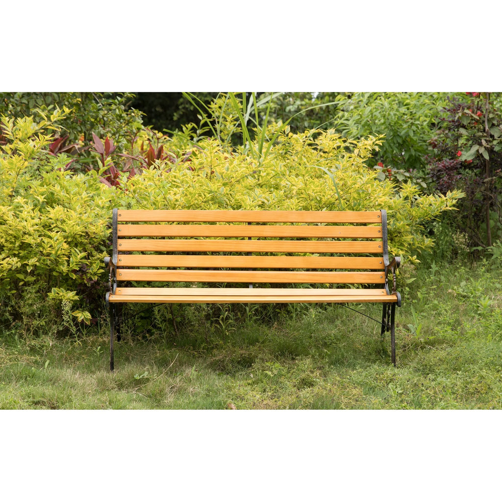 Wooden Outdoor Garden Bench with Steel Armrest & Legs U50125