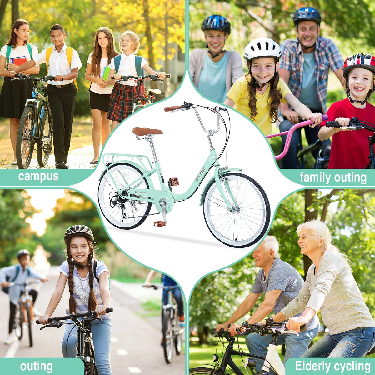 22" Aluminum Alloy 7 Speed Green Bicycle X24562