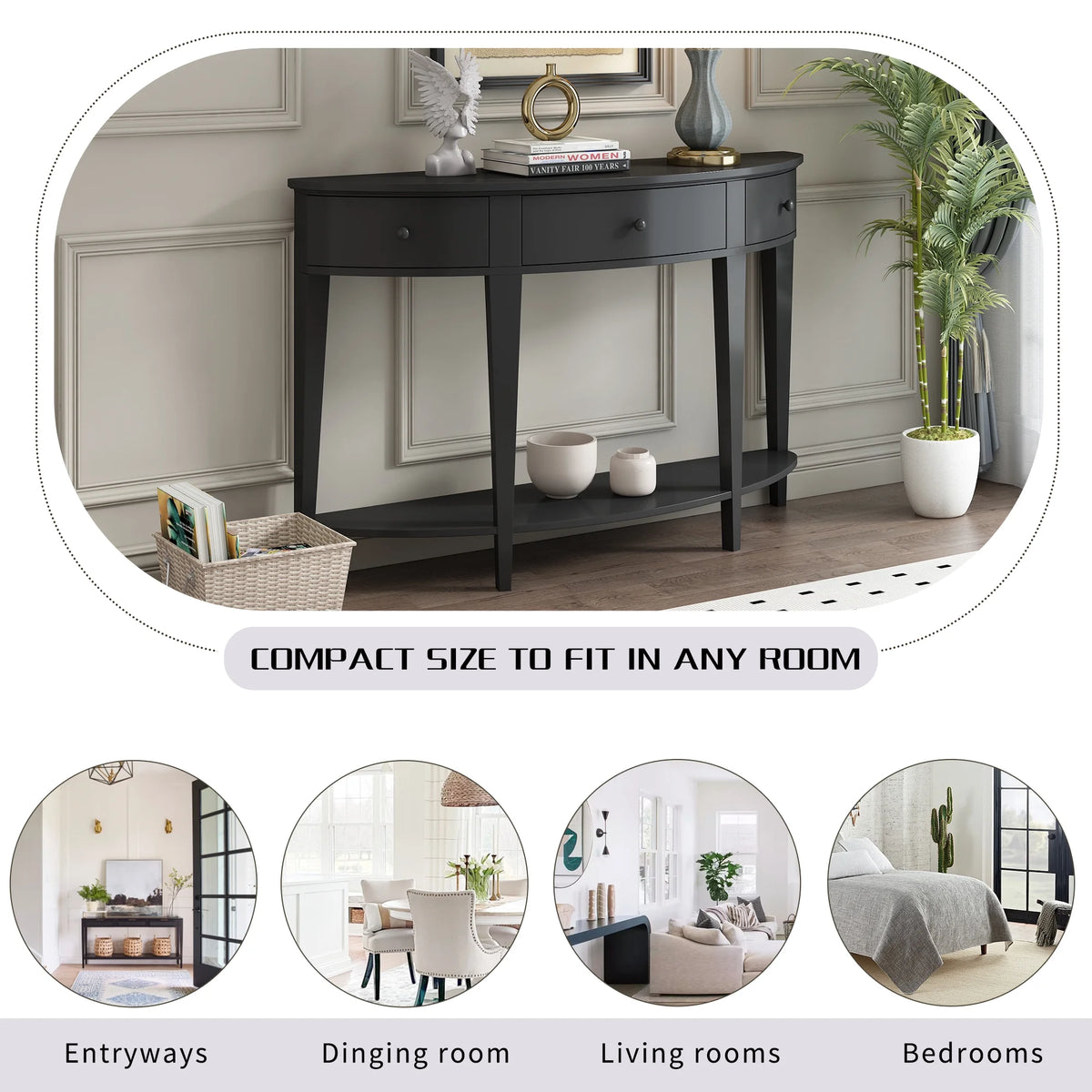 Black Curved Console Table with 3 Drawers L2715