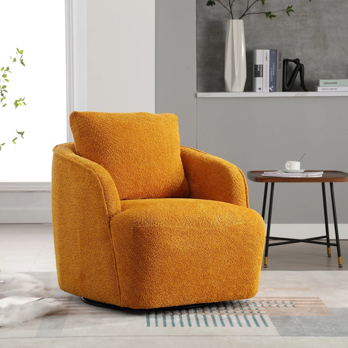 Soft Boucle Upholstered Swivel Barrel Chair Y513169