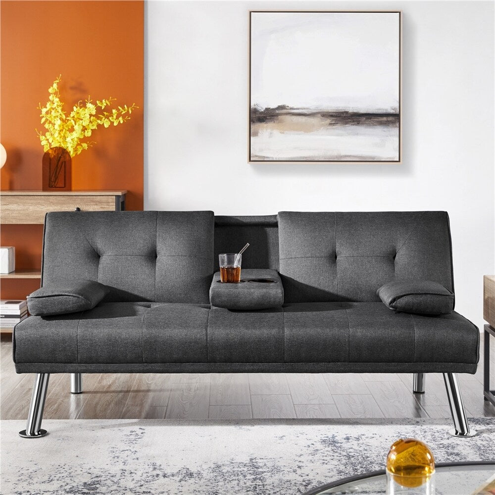 Dark Gray Tufted Fabric Convertible Futon Sofa Bed N82438