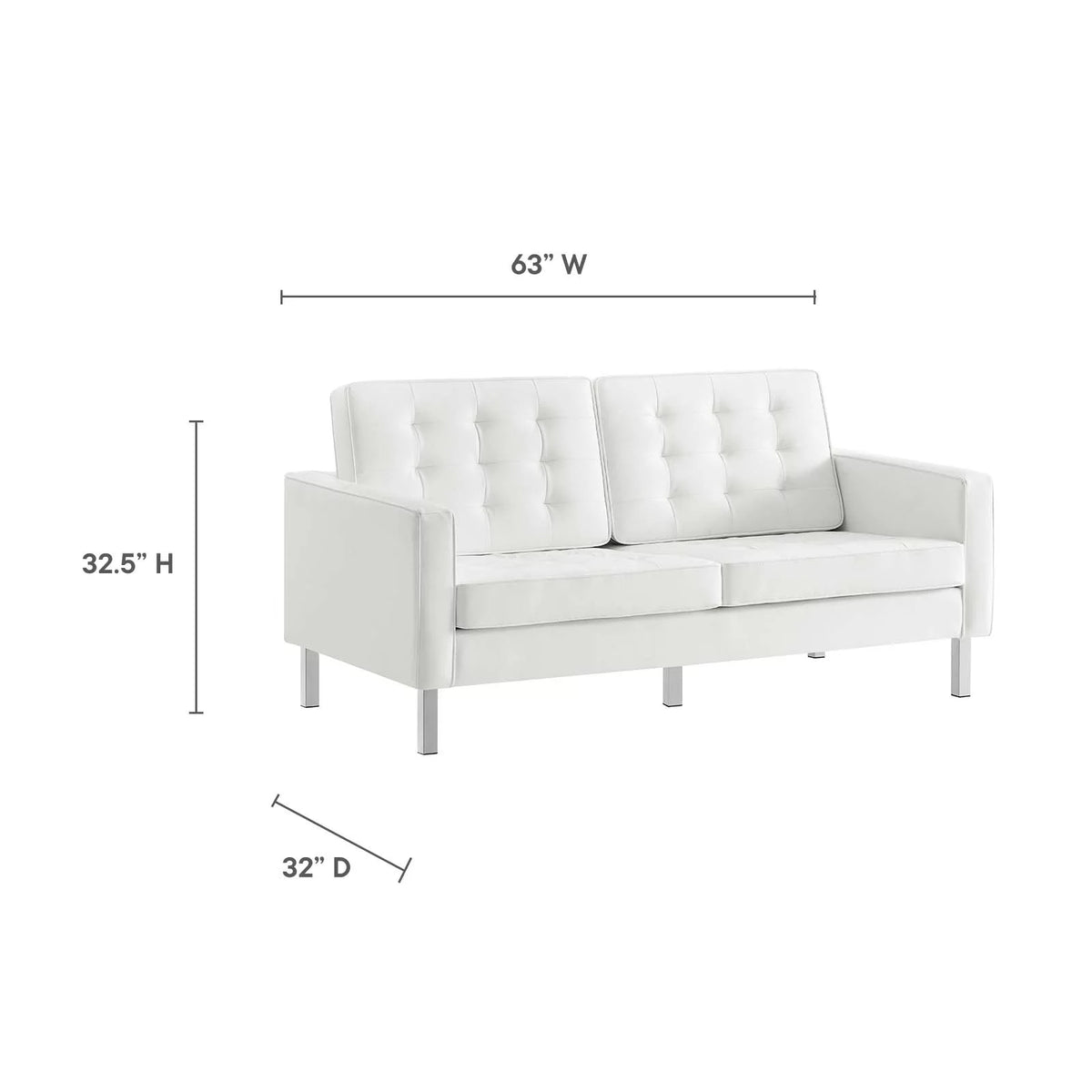 Silver White Tufted Vegan Leather Loveseat W6431