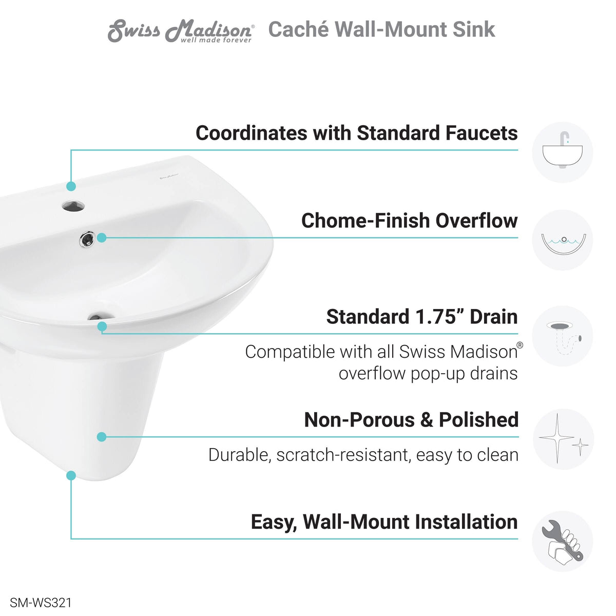 Glossy White Wall Mount Sink I285