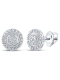 10kt White Gold Mens Round Diamond Cluster Earrings 1/8 Cttw C528