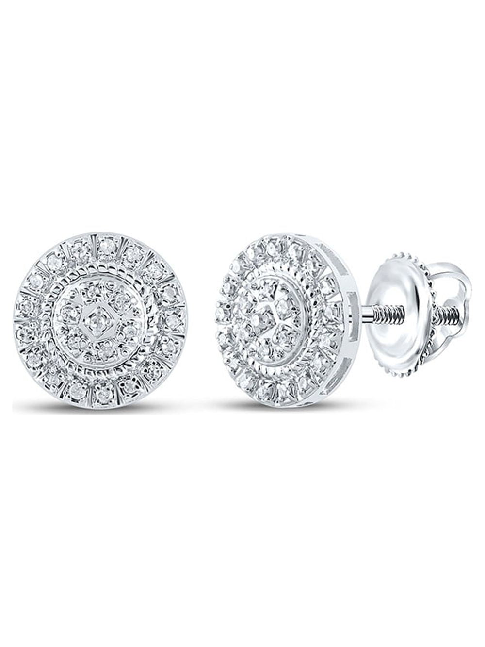 10kt White Gold Mens Round Diamond Cluster Earrings 1/8 Cttw C528