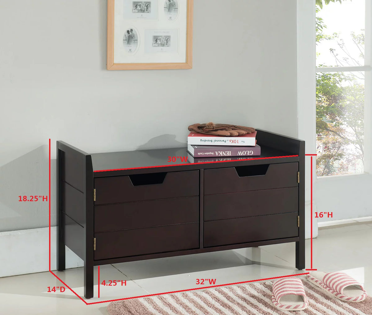 Espresso Wood Shoe Bench with Cabinet Storage A477
