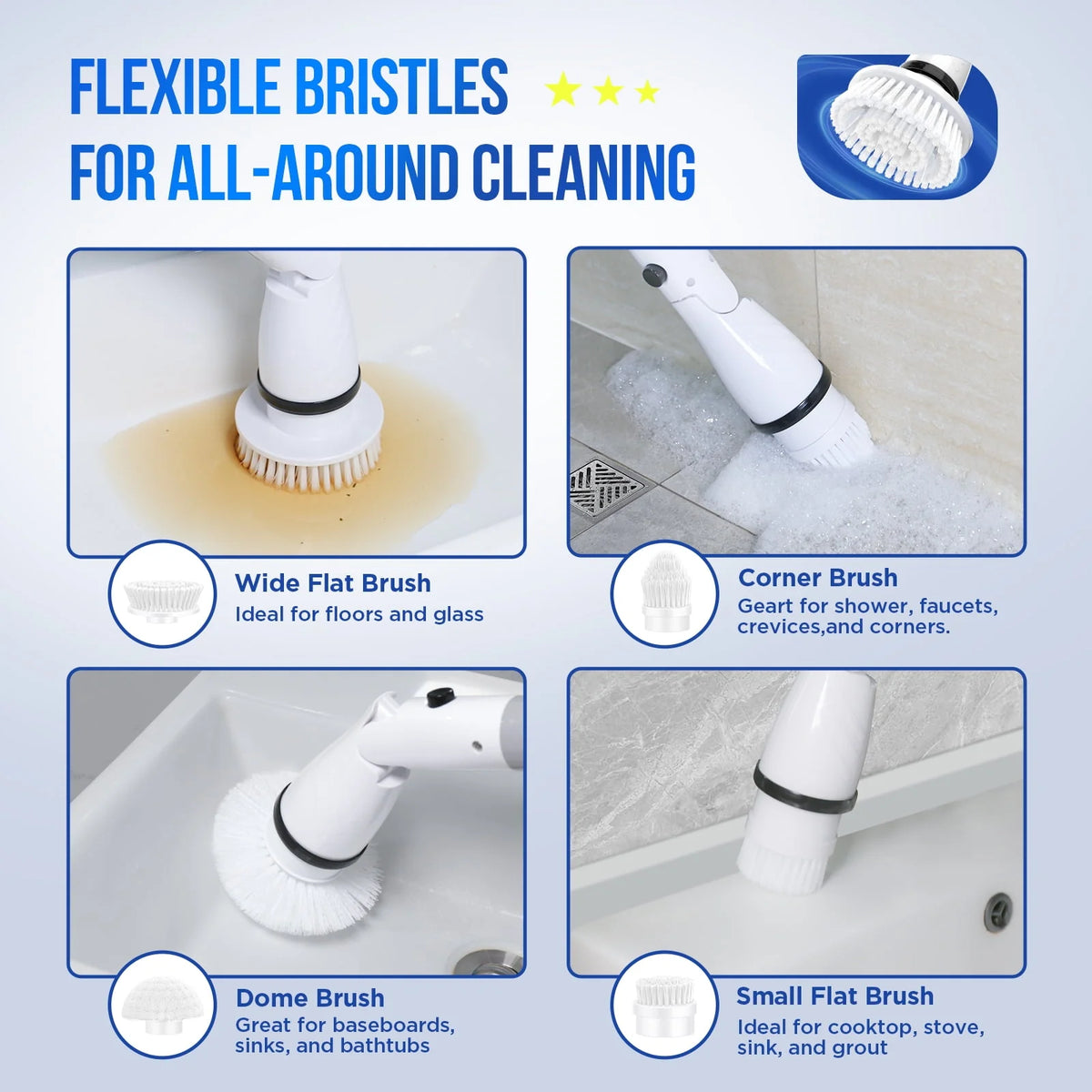 Cordless Electric Spin Scrubber with 4 Heads D7466