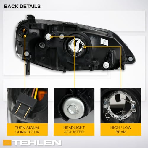 Compatible With 2001-2003 Honda Civic LED Headlights Black B6666