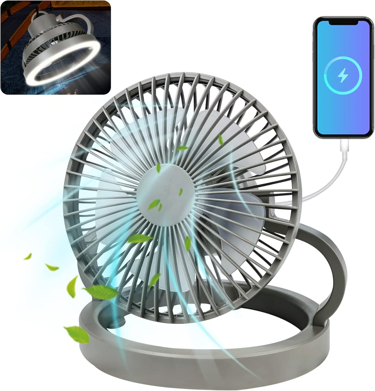 White Rechargeable Camping Fan with LED Lantern, Pack of 2 P837513