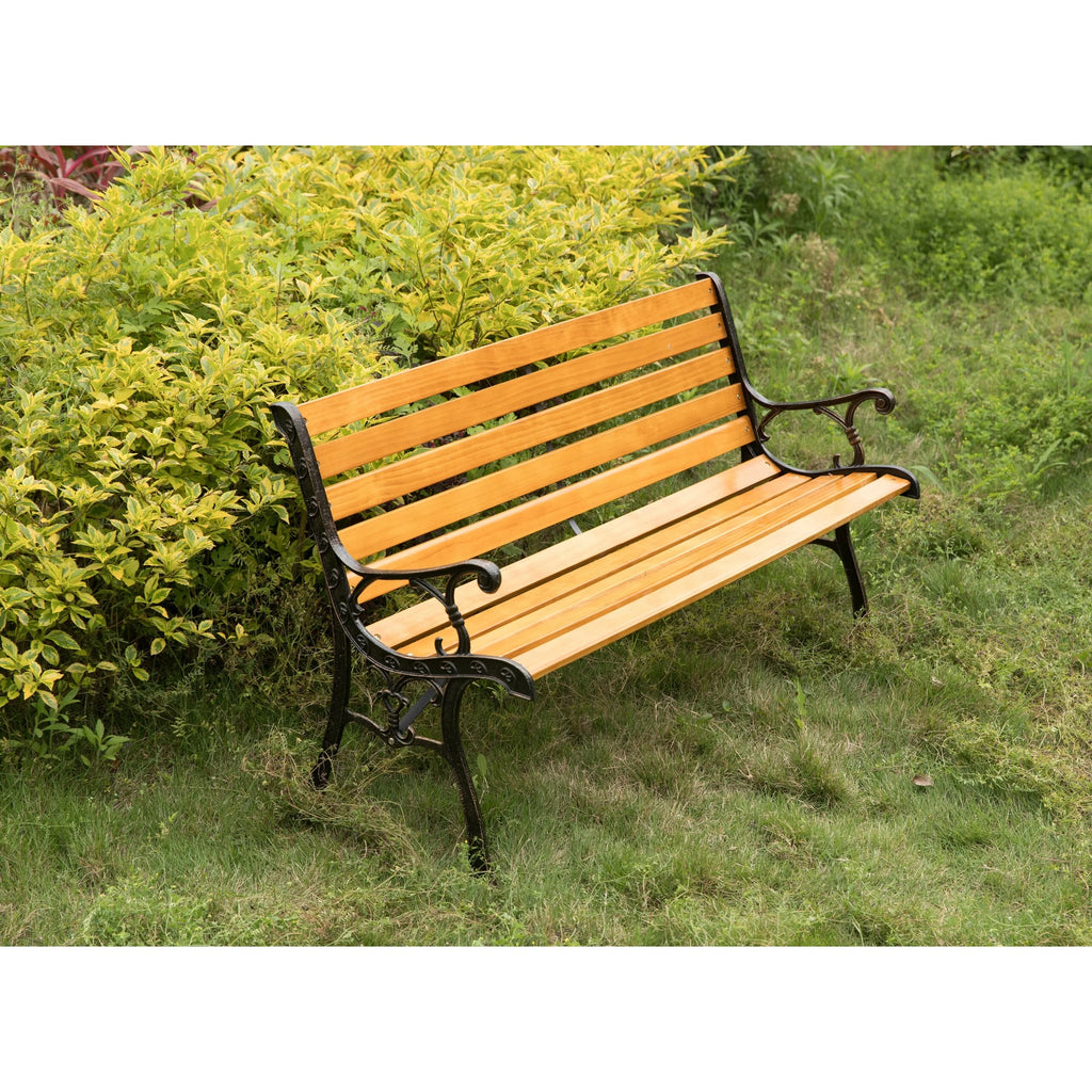 Wooden Outdoor Garden Bench with Steel Armrest & Legs U50125