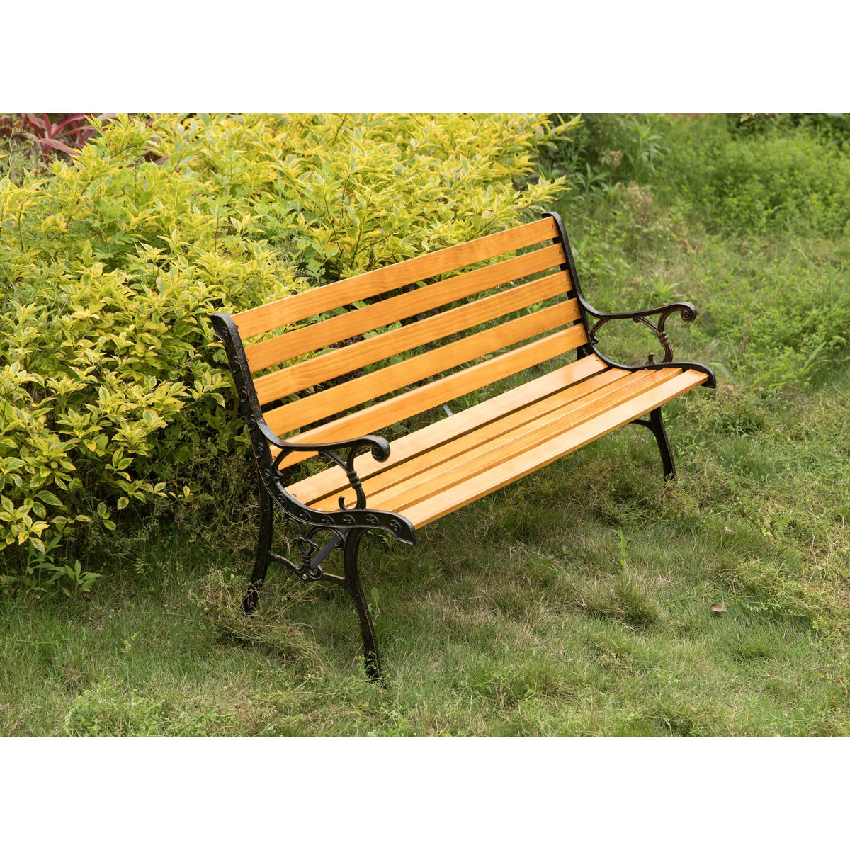 Wooden Outdoor Garden Bench with Steel Armrest & Legs U50125