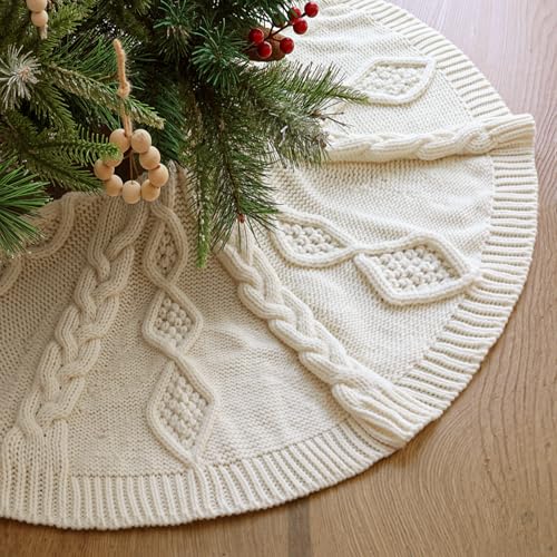 48 Inch Braided Cable Knit Cream White Tree Skirt L2374