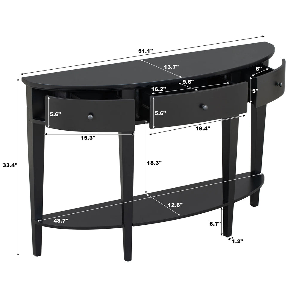 Black Curved Console Table with 3 Drawers L2715