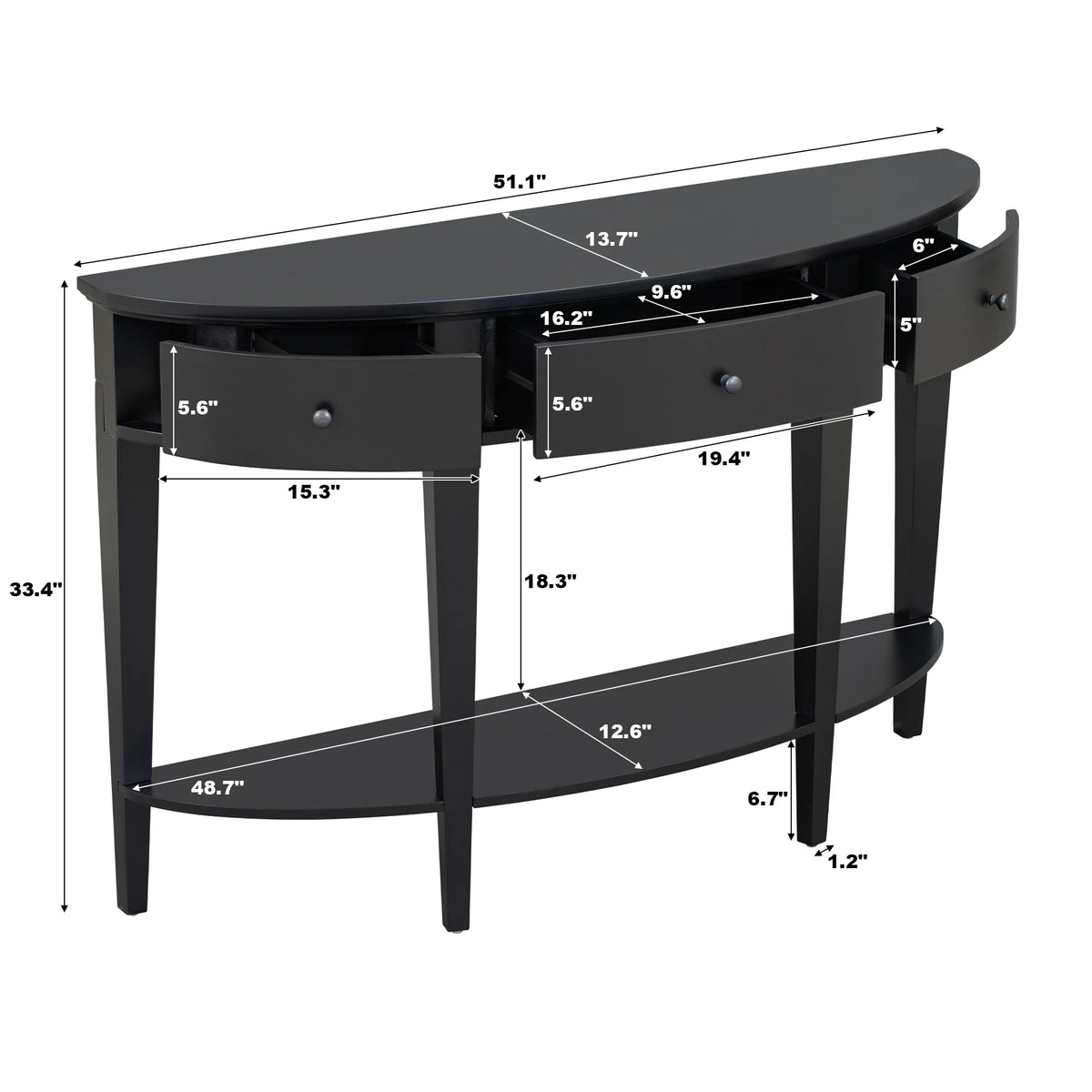 Black Curved Console Table with 3 Drawers L2715