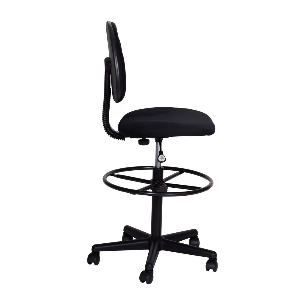 Black Fabric Mid-Back Drafting Chair with Footring F8415