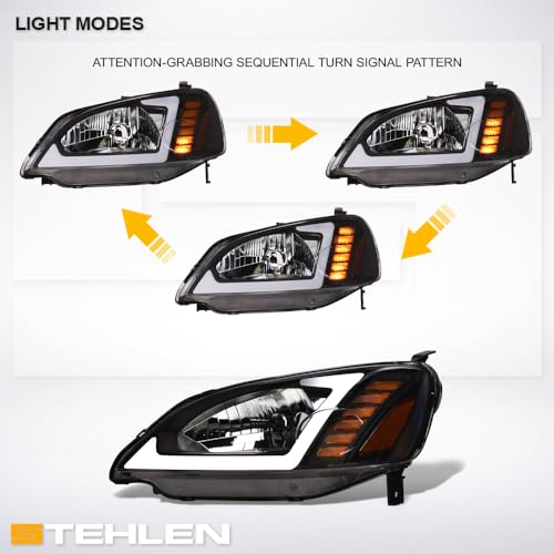 Compatible With 2001-2003 Honda Civic LED Headlights Black B6666