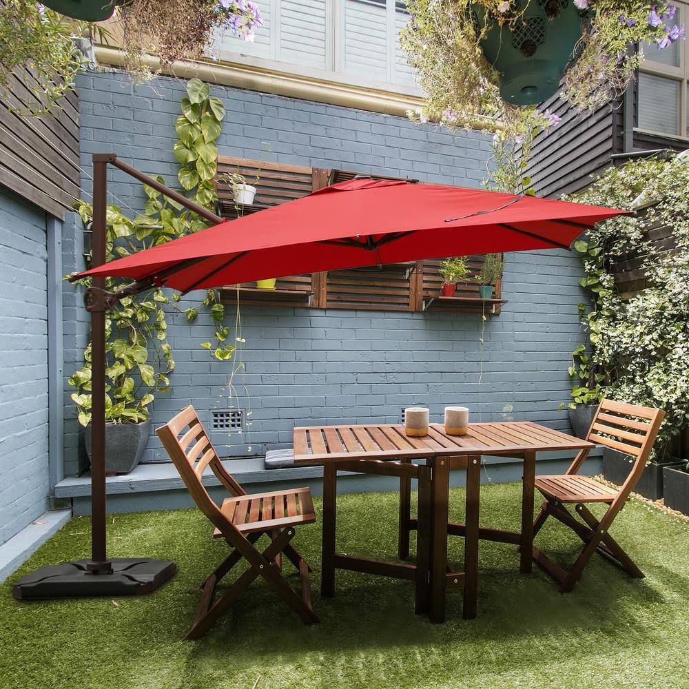10 ft. x 10 ft. 360-Degree Rotating Aluminum Cantilever Patio Umbrella with Base Weight in Dark Red S69428