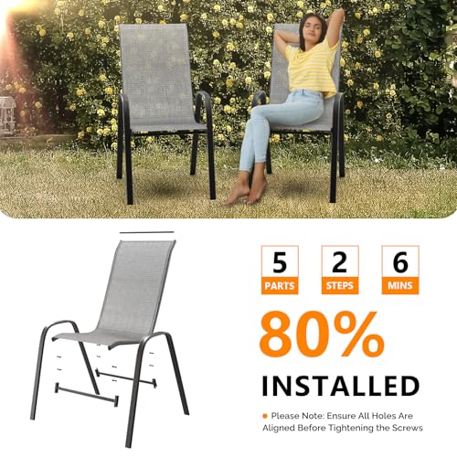 Black Set of 6 Stackable Outdoor Dining Chairs with Sling High Back and Armrests V434