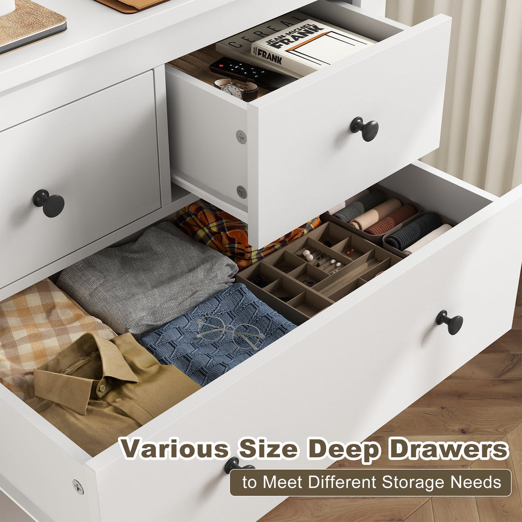 White Wood Dresser with 10 Deep Drawers Y177