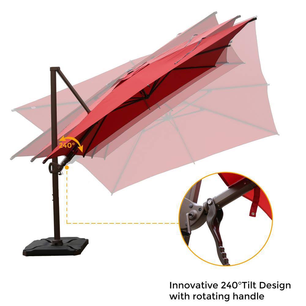 10 ft. x 10 ft. 360-Degree Rotating Aluminum Cantilever Patio Umbrella with Base Weight in Dark Red S69428