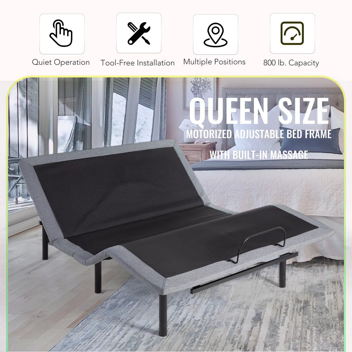 Queen Size Motorized Bed Frame with Remote Control N71191
