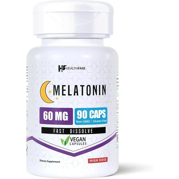 Melatonin 60mg 90 Veg Capsules Gluten-Free Non-GMO Unflavored A397202