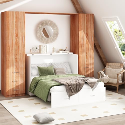 White Queen Size Murphy Cabinet Bed with Drawers J66386