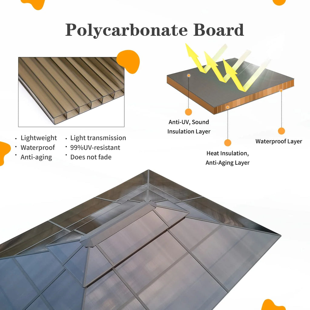 10'x13' Polycarbonate Double Roof Aluminum Hardtop Gazebo V995544