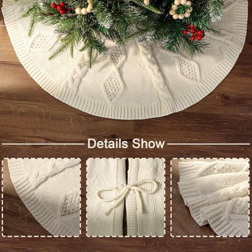 48 Inch Braided Cable Knit Cream White Tree Skirt L2374
