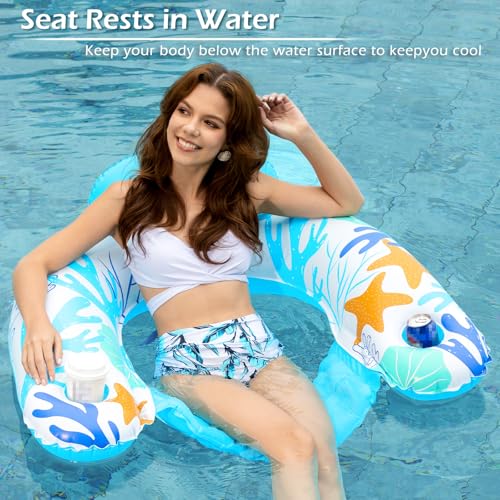 Inflatable Pool Float Chair 2 Pack with Cup Holders S3192