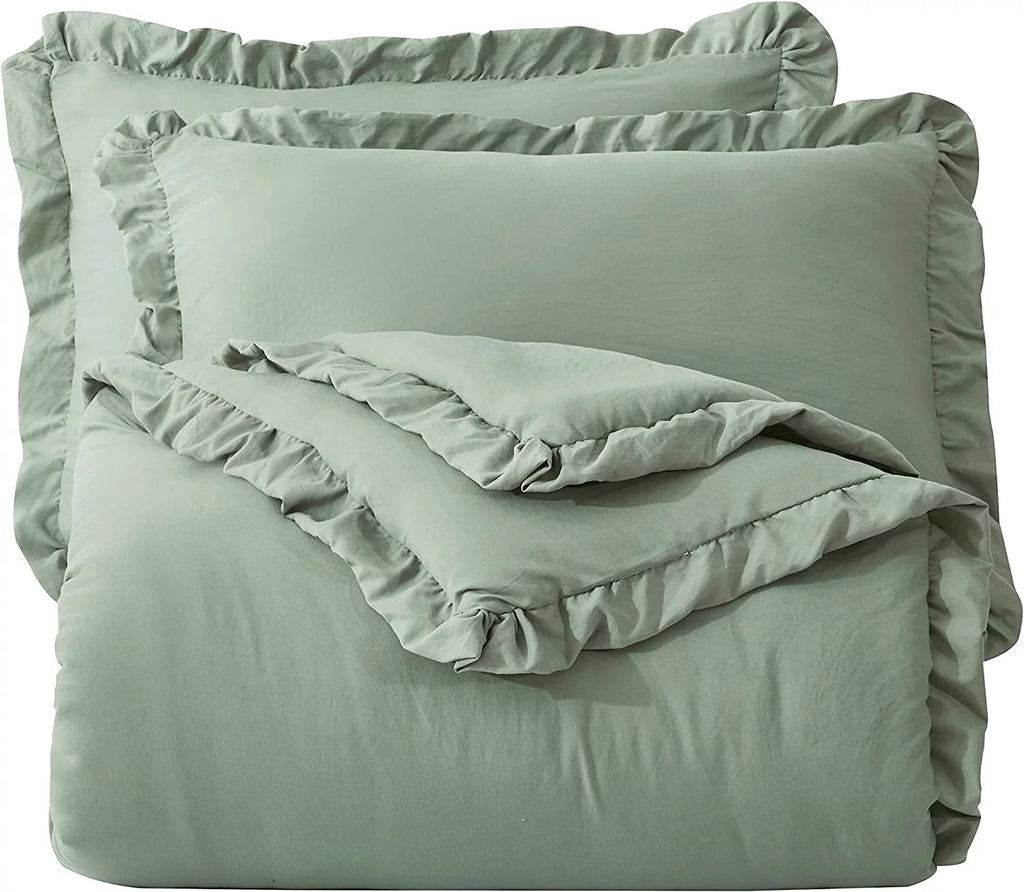Sage Green Ruffled Edge Microfiber Comforter Set B176366