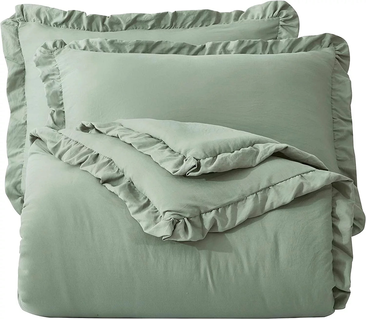 Sage Green Ruffled Edge Microfiber Comforter Set B176366